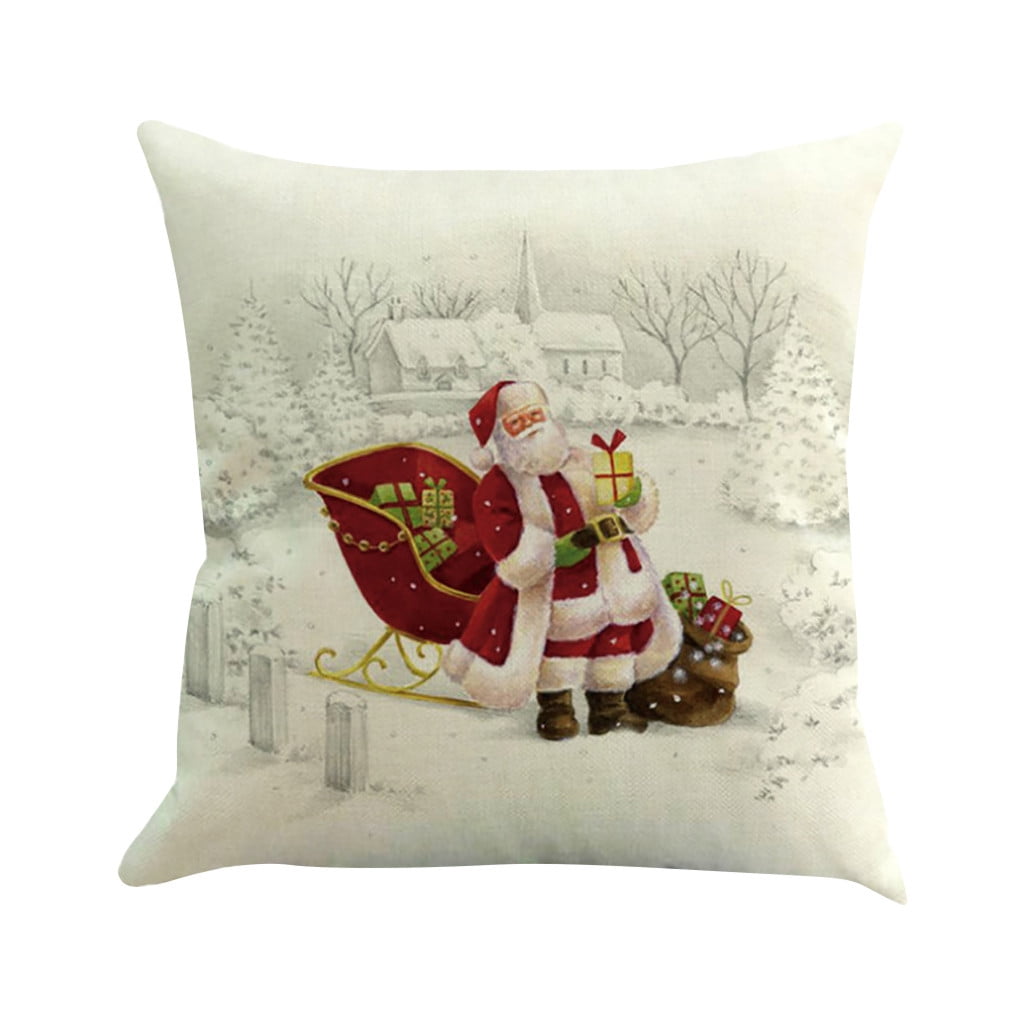 Christmas Deer Santa LED Light Linen Pillow Case Cushion Cover Bed Sofa Case UK