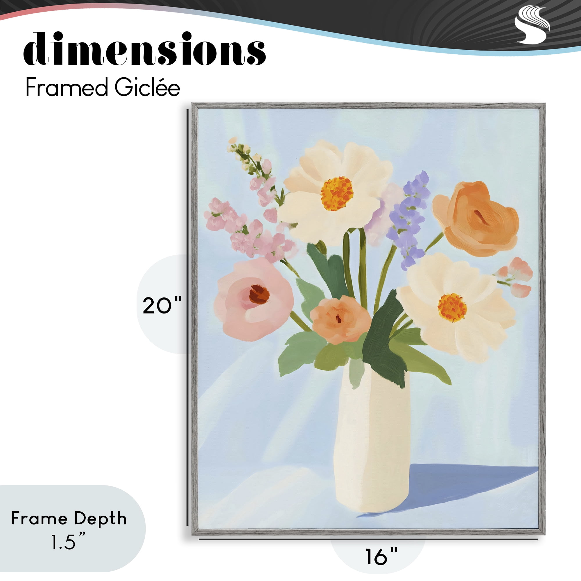 Stupell Industries Floral Bouquet in Sleek White Vase Gray Framed Giclee Art, design by The Prints Vibe