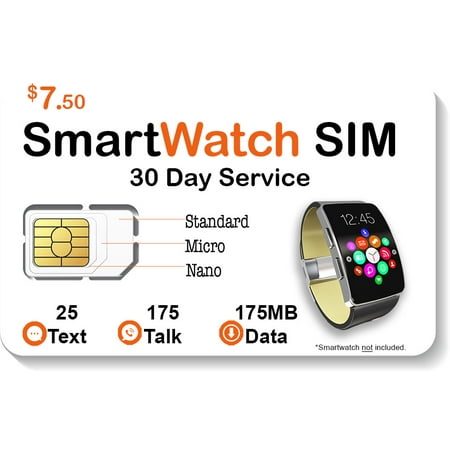 $7.50 Smart Watch SIM Card - Compatible with 2G 3G 4G LTE GSM Smartwatches and Wearables -30 Day Service - US Canada & Mexico