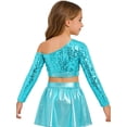 thumbnail image 2 of TSSOE Kids Girls One Shoulder Long Sleeve Sequins Jazz Hip Hop Ballet Dance Crop Top Athletic Shirts For Performance Light Blue 10, 2 of 6