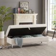 thumbnail image 3 of Velvet Uphostered Footstool with Storage Space, Flip Top Wood Frame Lounge Ottoman with Metal Feet, Storage Ottoman Bench with Safety Hinge for Bedroom, Entryway,Living Room, White, 3 of 7