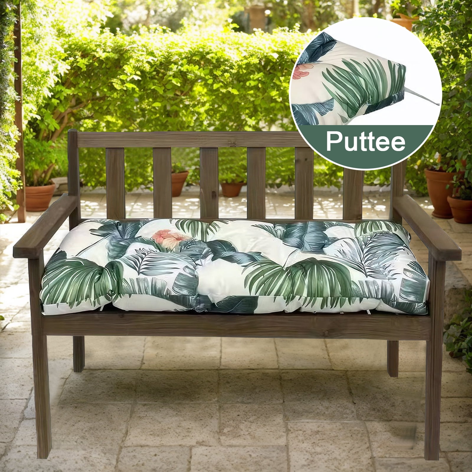 Eurhowing Thick Outdoor Bench Cushion, 52"x20"x4" Waterproof Fade-Resistant Porch Swing Cushions with Ties, High-Density Patio Garden Furniture Cushion, Hawaiian