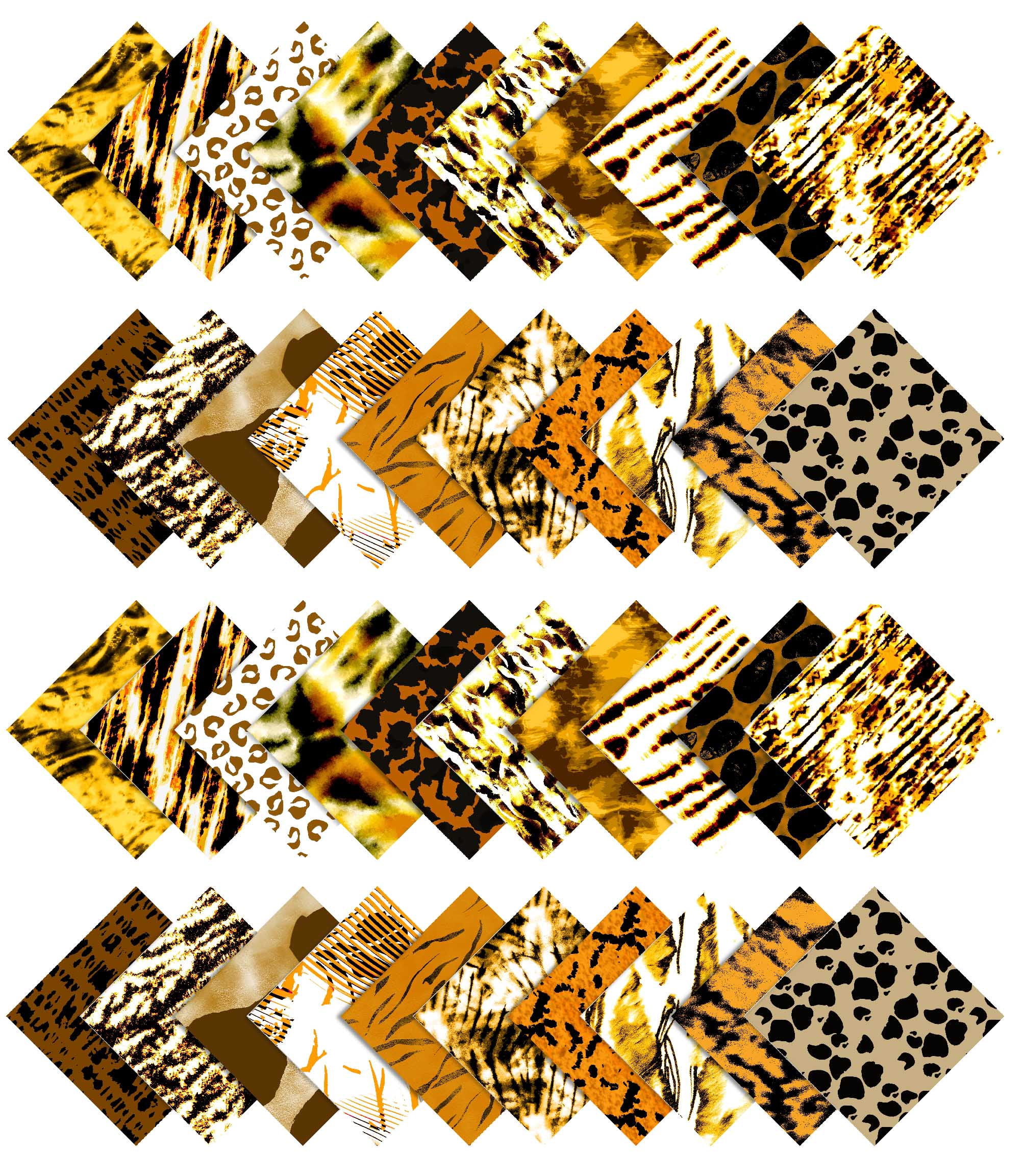 Soimoi 40Pcs Animals Print Precut Fabrics Strips Roll Up 1.5x42inches Cotton Jelly Rolls For Quilting - Yellow