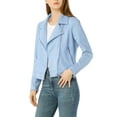 thumbnail image 6 of INSPIRE CHIC Women's Motorcycle Jacket Faux Suede Solid Color Asymmetric Zipper Jacket XS Light Blue, 6 of 9
