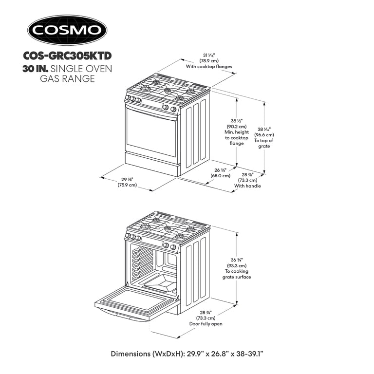 Cosmo 30 in. Lumin Collection 6.1 cu. ft. Gas Range with 5 Burners
