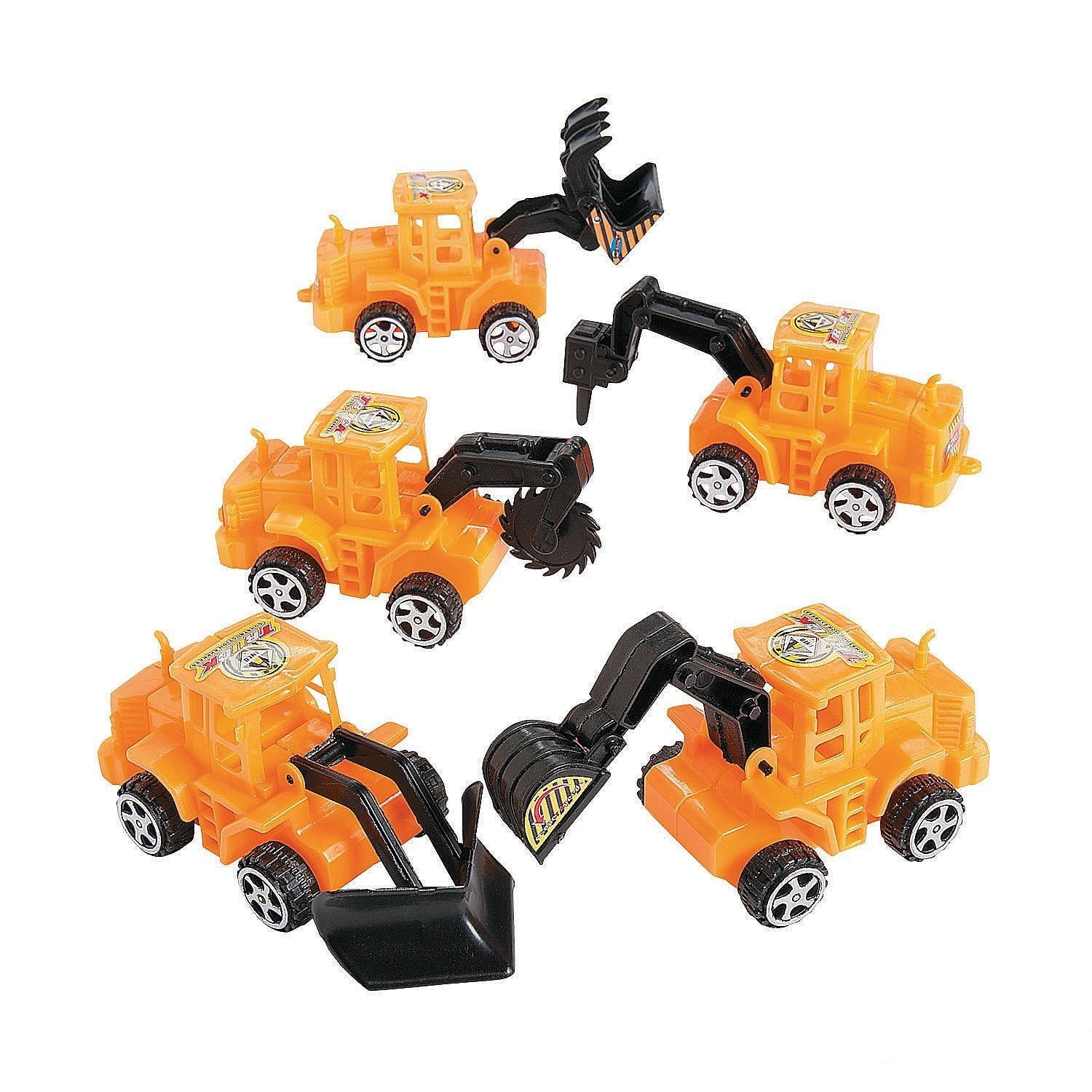 Plastic Pull Back Construction Cars Set 3 Inches 5 Piece Yellow