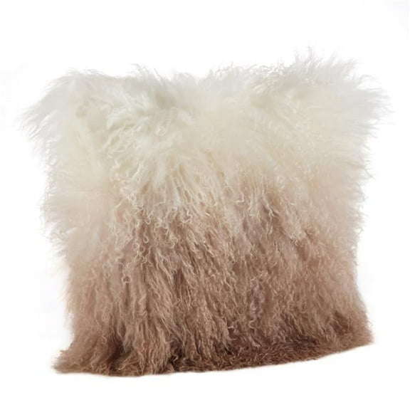 SARO  Mongolian Lamb Fur Ombre Throw Pillow - Natural