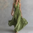 thumbnail image 2 of Womens Halter Sleeveless Casual Long Dress, Summer Pleated Waist Maxi Sundress, Elegant Flowy Swing Beach Dress for Party, 2 of 6