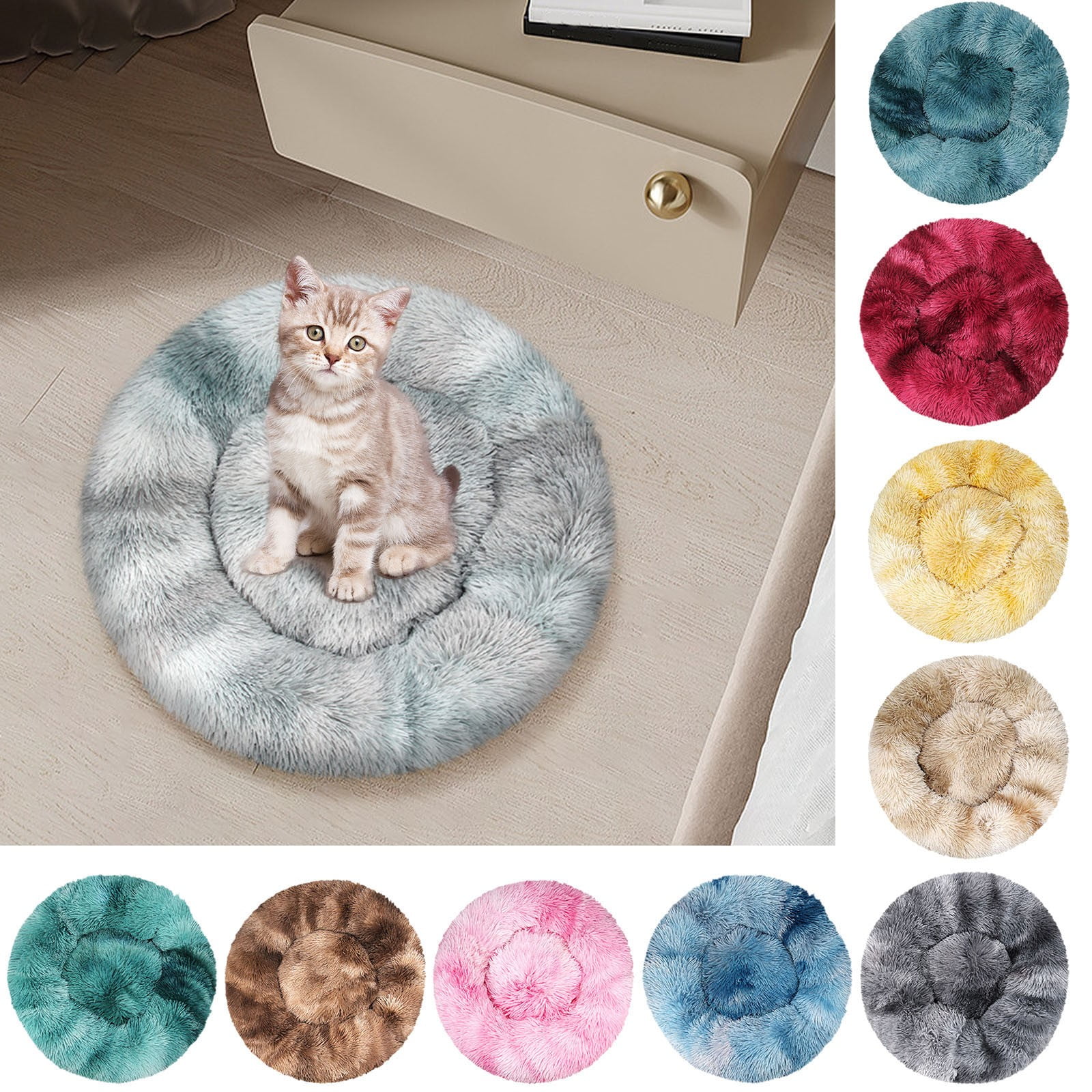 PureCasa Gradient Comfortable Soft Dog Cat Bed for Autumn Winter, Plush Resilient Fluffy Pet Bed Kennel Cushion Sleeping Pad for Small Cats Dogs, Modern Decor, Round, 1 Pack, 20"x20", Dark Blue