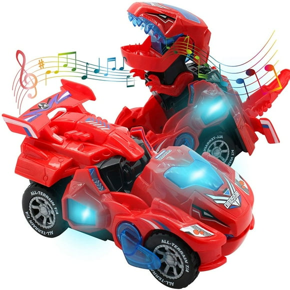 DEBGFS Toys for 3-6 Year Old Boys Transforming Car Toys with LED Light and Music Dinosaur Toy Birthday Gifts for 4 5 6 7 Year Old Boy (Green),Red