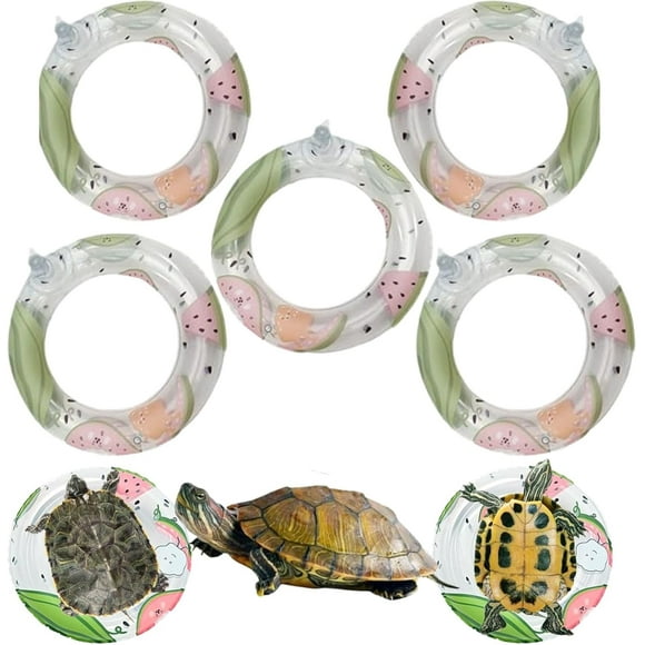 shiyou-5 Pack 4.3 Inch Inflatable Turtle Swimming Ring Turtle Floating Platform Toy Small Animal Floaties Swimming Ring Basking Rest Dock for Turtle Tortoise (Fruit)