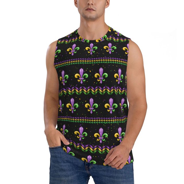 Balery Mardi Gras Fleur de Lis Camisetas sin mangas para hombre, absorbe la humedad y protege contra el mal olor.-XX-Large