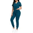 thumbnail image 2 of DENGDENG Jogger Scrubs for Women Workwear Nursing Uniform Short Sleeve V Neck Scrub Top & Drawstring Jogger Pants Soft and Stretchy Nurse Quick Drying Scrub Suit with Pockets,Blue S, 2 of 4