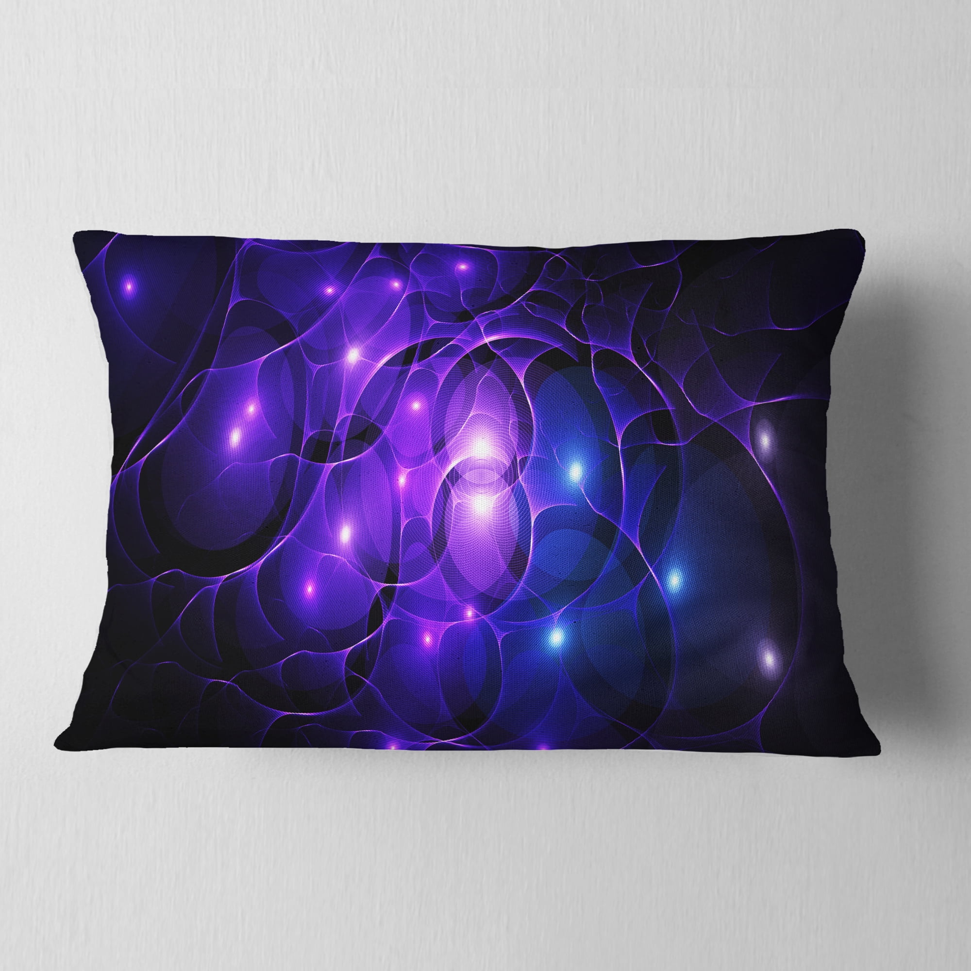 Designart Blue Fractal Space Circles - Abstract Throw Pillow - 12x20