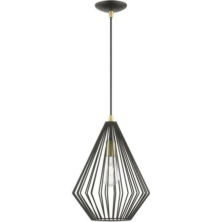 

1 Light Pendant in Geometric Style-21 inches Tall and 11.5 inches Wide-Textured Black/Antique Brass Finish Bailey Street Home 218-Bel-4828753