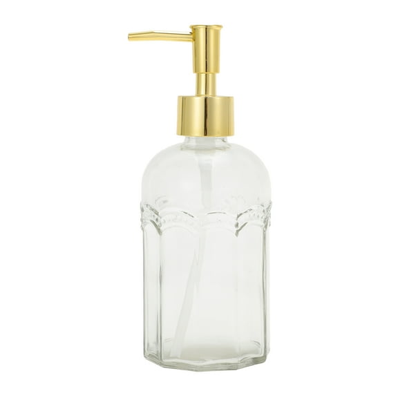 Unique Bargains 1 Pc Cylinder Wave Texture Soap Dispenser 12.17oz Clear Gold Tone