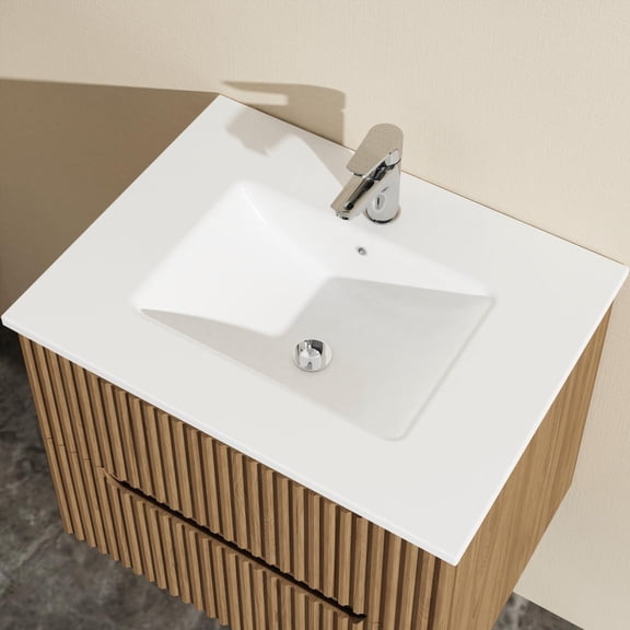 Barara King Bathroom Floating Cabinets, 24" Wall-Mount Bathroom Vanity Cabinet with White Basin Sink Combo Floating, Walnut