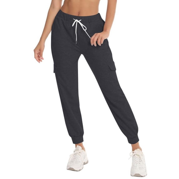QAFOPEH Women Drawstring Waist Pocketed Solid Color Casual Workout Jogger Pants