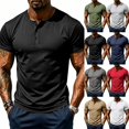 thumbnail image 2 of Men's Short Sleeve Henley Shirt Athletic Slim Fit Button Down Tops Casual Workout Tee （Black,2XL）, 2 of 9