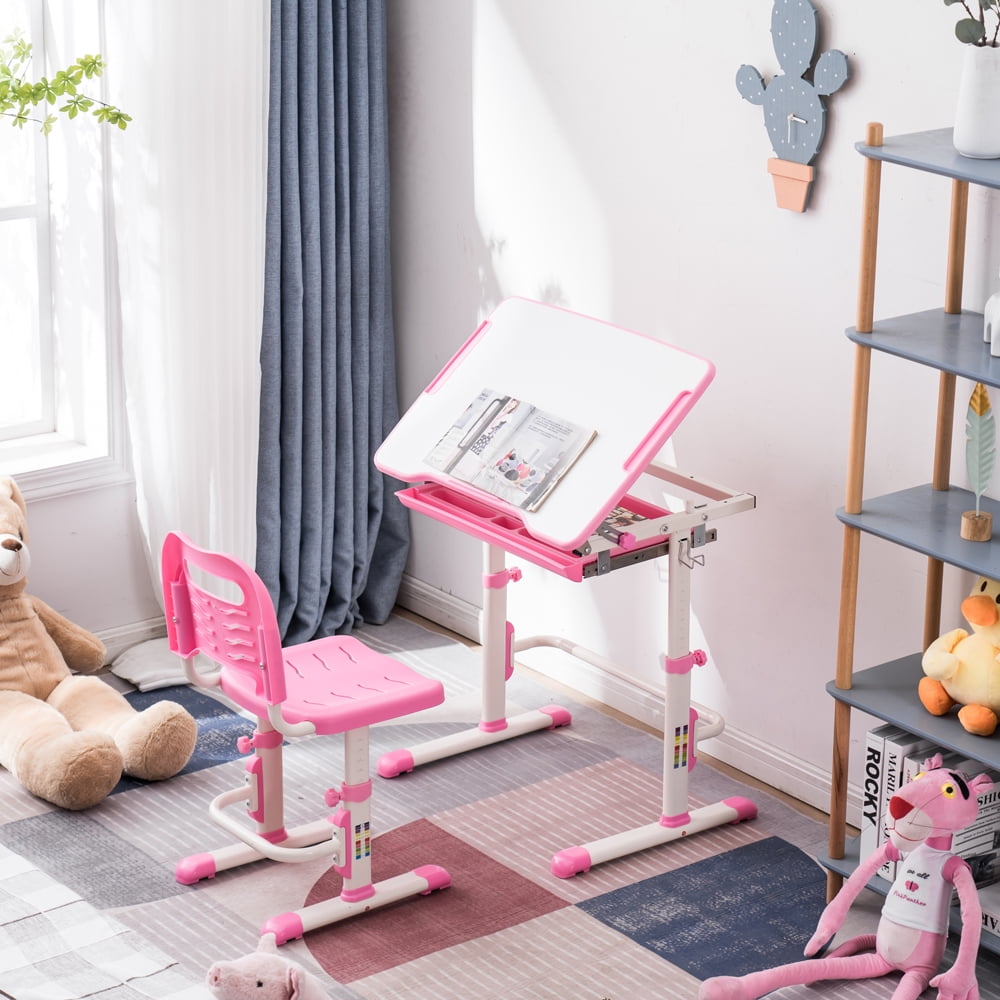 Student Desks and Chairs Set, Multifunction Desk with Drawer and Hook