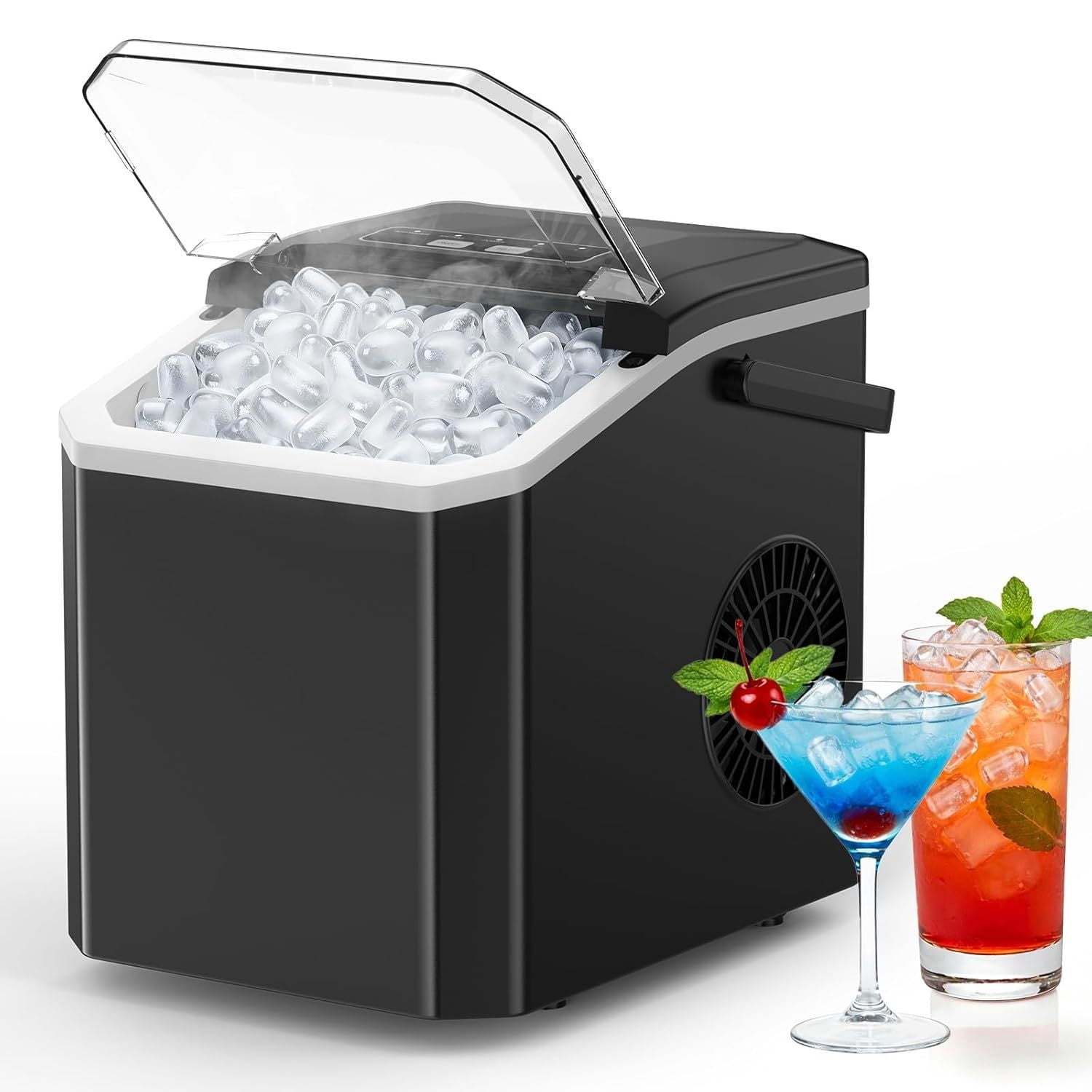 Portable Countertop Ice Maker, 26.5Lbs/24H Bullet Ice Machine, 6 Mins Fast Ice Making, 2 Ice Sizes, Detachable Basket, Compact Ice Maker for Home, Kitchen, Office, RV