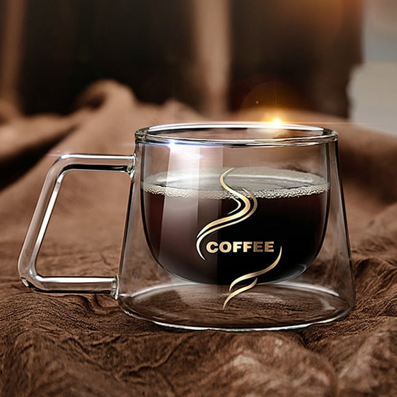 Double Glass Coffee Mug Thickened Borosilicate Insulated Glass Clear Coffee Mug Milk Mug Set of 2 - 6.8 oz