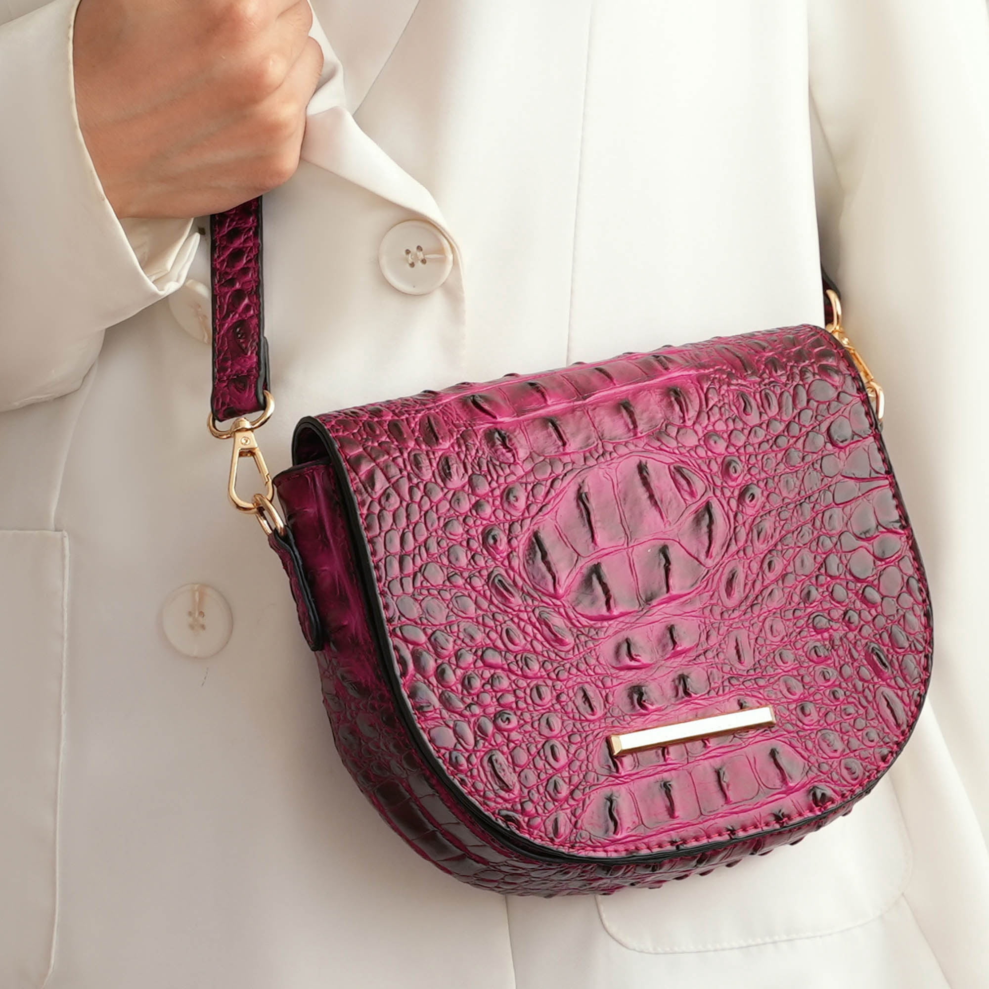 MKF Collection Amalia Crossbody Bag Solid Croc-Embossed Vegan Leather Shoulder Bag Handbag by Mia K- Green