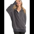 thumbnail image 3 of Sudadera con Capucha de Larga Extragrande para Mujer, Cuello en V, Botones y Abertura Lateral, Estilo Informal. Gris L, 3 of 9