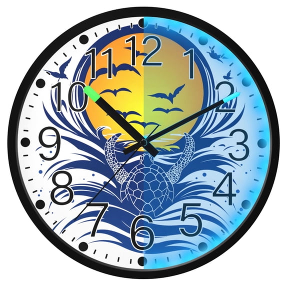 Ryvnso Turtle Sunset 12 Inch Night Light Wall Clock Silent Battery Operated Luminous Clocks