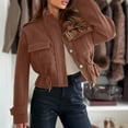 thumbnail image 7 of JGGSPWM Fleece Jackets for Women Casual Long Sleeve Drawstring Waist Stand Collar Zip Up Jacket Coats with Pockets Brown S, 7 of 7