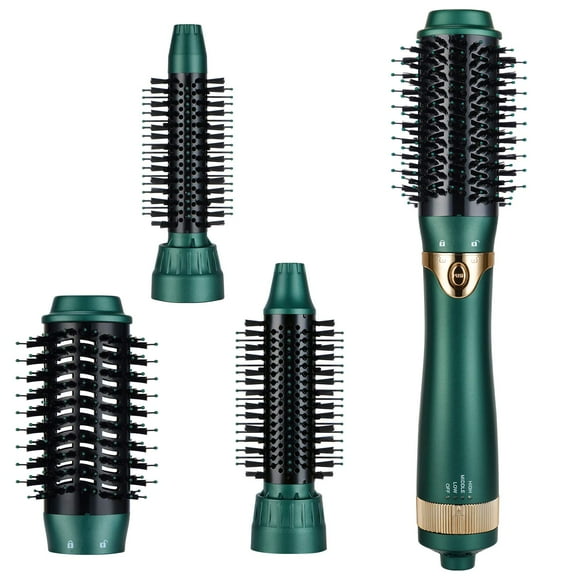 Sinperne Hair Dryer Brush, 3 in 1 Interchangerable Hair Dryer & Volumizer, Ceramic Negative Ion Curling Dryer Styler Brush with 3 Brush Heads (Green)