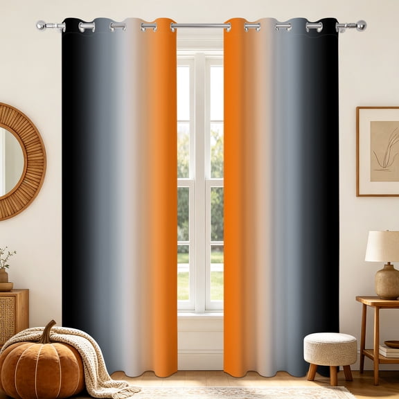 Ombre Orange Black Blackout Curtains,2 Panels,63 Inch Length,Grommet Top,Room Darking Thermal Insulated Window Drapes For Bedroom