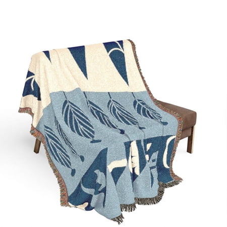 Navy and Cream Scandinavian Geometric Woven Blanket 100% Cotton Modern Botanical Home Decor