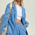 thumbnail image 3 of comerut 2 Pcs/Set Women Coat Pants Set Solid Color Soft Warm Zipper Cardigan Hat Elastic Waist Drawstring Autumn Tracksuit for Daily Wear, 3 of 8