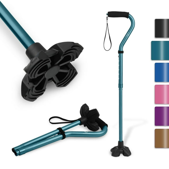 Bastón KINGGEAR F1 para caminar, para mujeres y hombres, con correa de muñeca, mango de EVA ligero y resistente, base cuádruple grande, autoportante para personas mayores y personas con lesiones y rec