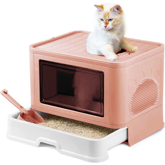 Bandeja de Arena para Gatos con Tapa Ranurada, Inodoro para Gatos con Cepillo de Masajeador y Pala, Plegable, Facilitar la Limpieza, Rosado esquí esquí Gafas de esquí