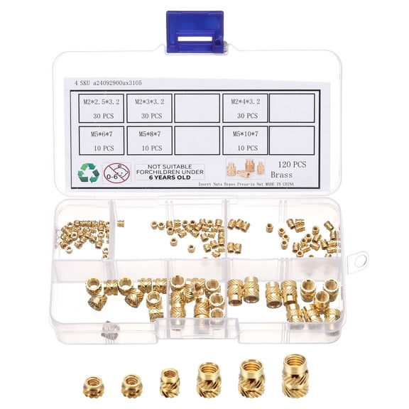 120Pack M2 M5 Metric Threaded Inserts Brass Heat Set Insert Knurled Nuts Assortment Kit, 3D Printing Brass Nuts Female Threaded Inserts Nuts