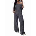 thumbnail image 2 of Women'S 2 Piece Travel Outfits Casual Short Sleeve Knit Sweater Set Wide Leg Pants Lounge Sets Dark Gray XL, 2 of 8