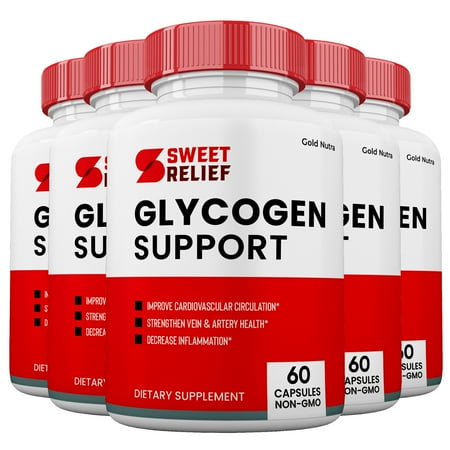 (5 Pack) Sweet Relief Glycogen Control Capsules, All-Natural Blood Support, Blood Vessel Supplement