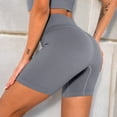 thumbnail image 5 of Women's High-Waisted Seamless Biker Shorts Ribbed Compression Yoga Workout Shorts for Fitness and Running- Medium, Gray, 5 of 6