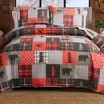 Jessy Home Lodge Cabin Bedspread, Rustic Red Black Plaid King Size