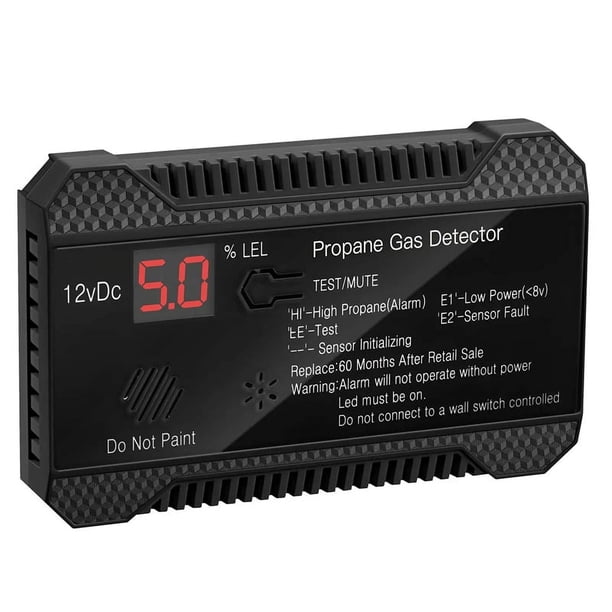 Detector de Propano 12V Sensor de Gas Natural Alarma de Fuga 85DB Sirena para AutomóVil RV Hogar Medidor de Prueba de Propano Digital (Negro)