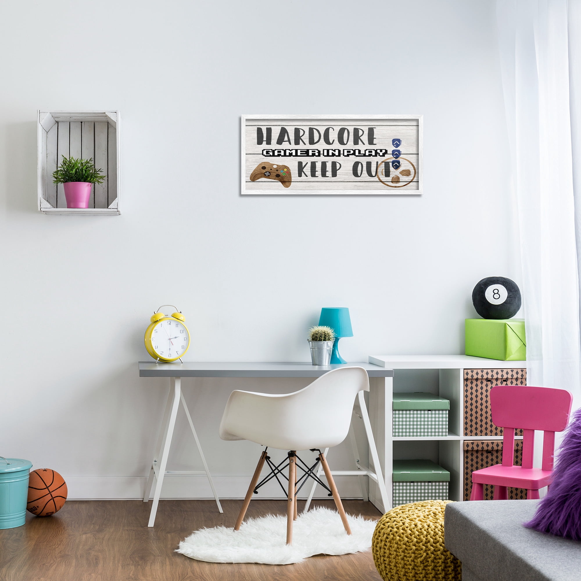 Stupell Industries Gamer Playroom Sign Typography Painting White Framed Art Print Wall Art, 30 x 13