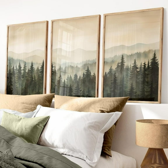 UNFFRAMED Forest Poster, Living Room Decor, Forest & Mountain Print, Nature Nursery Decor, Triptych Set Of 3, Landscape, Forest, Modern Wall Decor Set 3 Prints 8x12