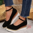 thumbnail image 5 of Rokment Women's Platform Wedge Dress Shoes Beach Vacation Stylish Casual Suede Ankle Strap Espadrilles Chunky Heeled Closed Toe Dressy Sandals Black Size 6.5, 5 of 5