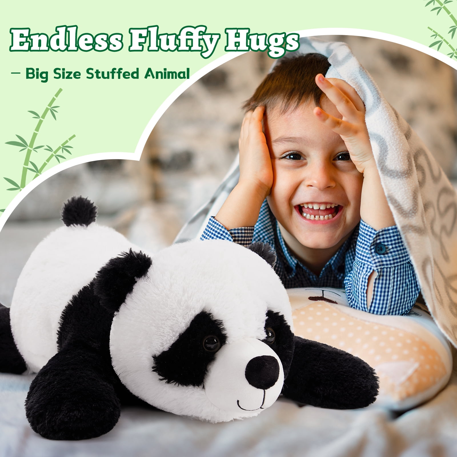 MorisMos 31.5“ Giant Panda Stuffed Animal, Soft Fluffy Lying Panda Plush, Cute Cuddly Pillow Toy