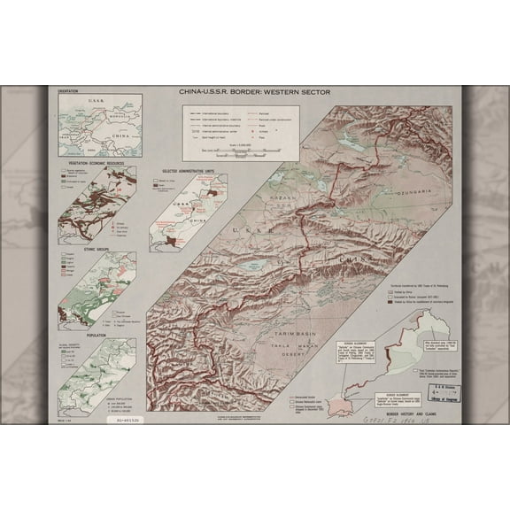 24"x36" Gallery Poster, cia map China Soviet Union russia border 1964