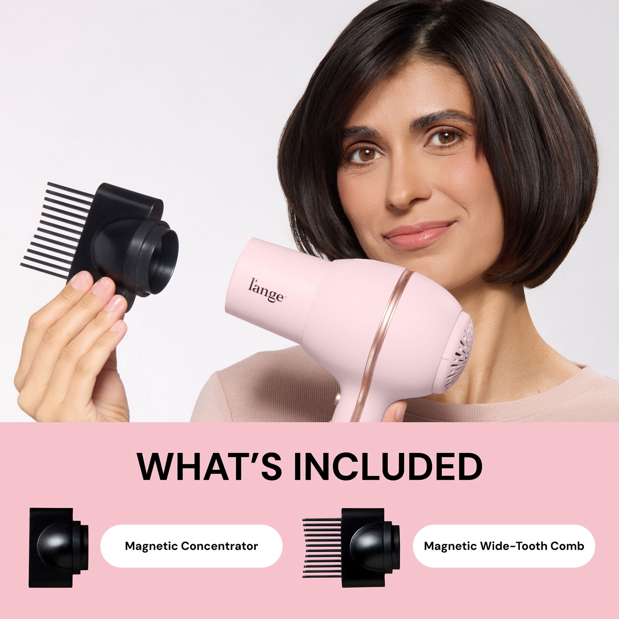 L'ange Hair HotStuff Compact Ionic Hair Dryer | Fast-Drying Hair Dryer with Cool Shot Button & Nozzle Attachment (Blush)