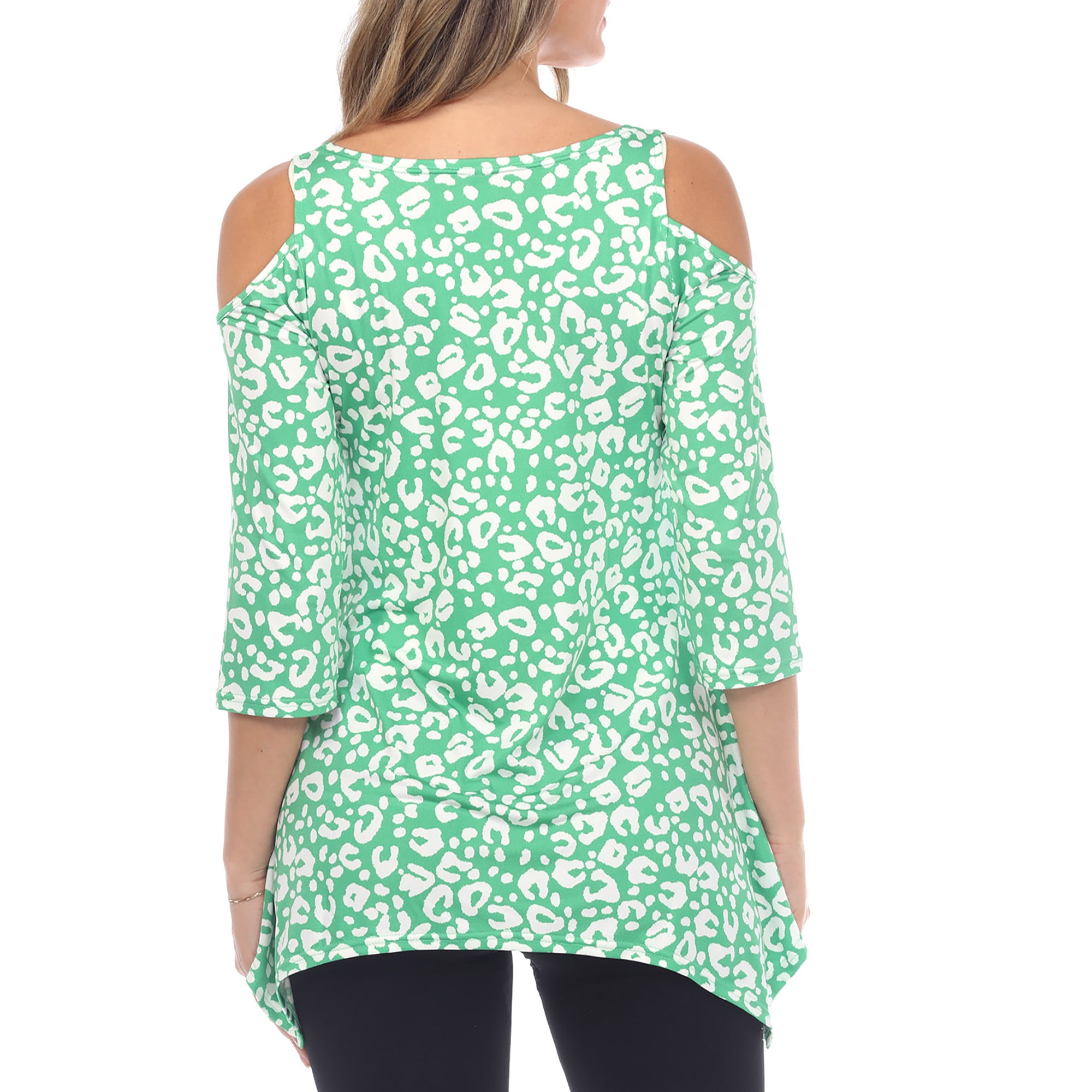 White Mark Fashion Casual Leopard Print Cold Shoulder Top, Women's