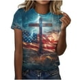 thumbnail image 2 of Cavosen Independence Day T Shirt Women Petite Red White and Blue Short Sleeve Round Neck T Shirts USA Star Striped Graphic Tops Lady XL Patriotic Casual T Shirts Independence Day Tunic Tees, 2 of 5